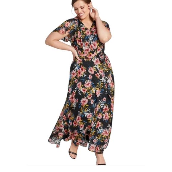 NWT Lane Bryant Swiss Dot Cottagecore Floral Tied Waist Maxi Dress Plus Size 20 - Picture 1 of 6